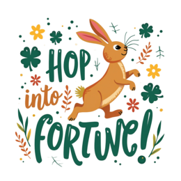 hop fortune rabbit SVG PNG design with bold lettering, floral elements