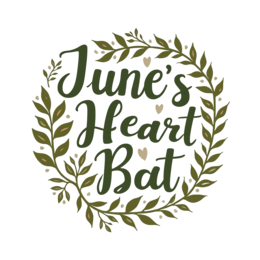 june heart bat SVG PNG design with hand-drawn style, white and green floral elements
