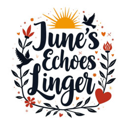 june echoes SVG PNG design with hand-drawn style, bold lettering, black and orange floral elements