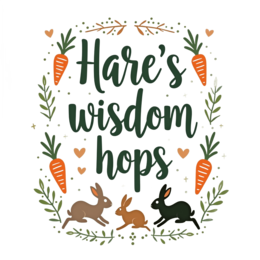 hare wisdom carrots SVG PNG design with bold lettering, black and orange floral elements