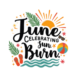 june sun SVG PNG design with hand-drawn style, bold lettering, orange and red floral elements