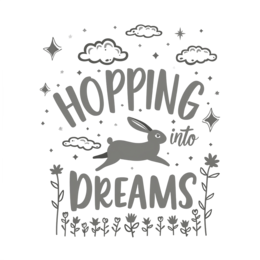 hopping rabbit stars flower SVG PNG design with white floral elements