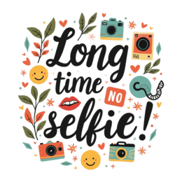 selfie quotes camera SVG PNG design with bold lettering, green floral elements