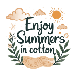 summers cotton SVG PNG design with hand-drawn style, bold lettering, red and green floral elements