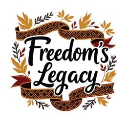 freedom legacy floral SVG PNG design with bold lettering, black and red floral elements, an uplifting message