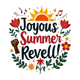 summer joyful SVG PNG design with bold lettering, black and orange floral elements