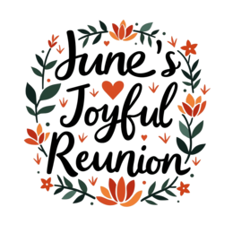 june's joyful reunion SVG PNG design with hand-drawn style, bold lettering, white and orange floral elements