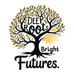 deep roots bright futures SVG PNG design with bold lettering, black and green floral elements, an uplifting message