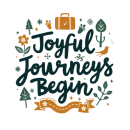 joyful journeys begin SVG PNG design with bold lettering, orange and green floral elements
