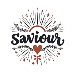 artistic saviour SVG PNG design with hand-drawn style, bold lettering, black and red floral elements