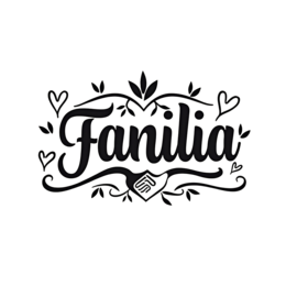 fanilia SVG PNG design with bold lettering, black and white floral elements