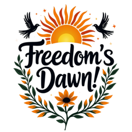 freedom sunrise flora flower SVG PNG design with bold lettering, black and orange floral elements