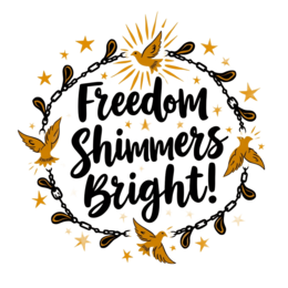 freedom shimmers bright SVG PNG design with hand-drawn style, bold lettering, an uplifting message