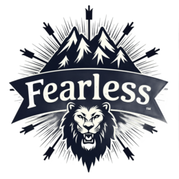 fearless lion mountains SVG PNG design with bold lettering