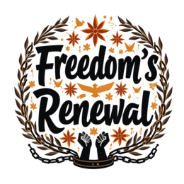 freedoms renewal SVG PNG design with bold lettering, black and white floral elements, an uplifting message