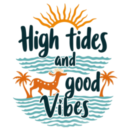 high tides good vibes shirt SVG PNG design with bold lettering, black and orange floral elements