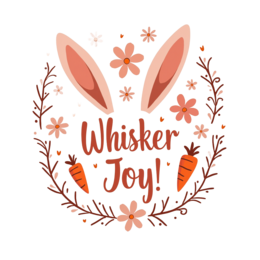 whisker joy bunny SVG PNG design with bold lettering, orange and pink floral elements