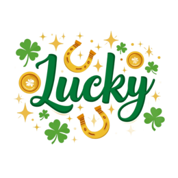 lucky symbols greenery SVG PNG design with bold lettering