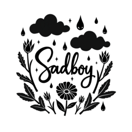 sadboy flora SVG PNG design with black and white floral elements