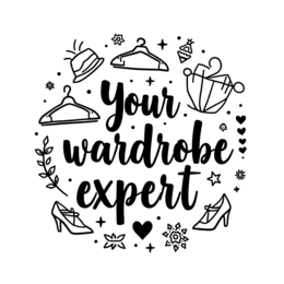 wardrobe expert SVG PNG design with hand-drawn style, bold lettering, black and white floral elements