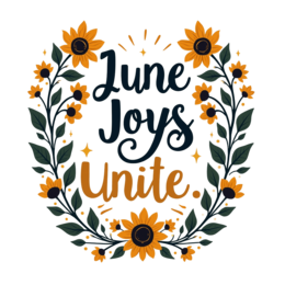 june joys unite floral SVG PNG design with bold lettering, green and yellow floral elements
