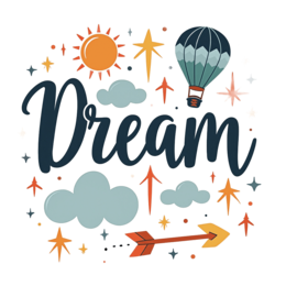 dream hotairballoon stars SVG PNG design with bold lettering, an uplifting message