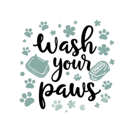 wash paws SVG PNG design with bold lettering, black and green floral elements