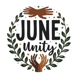 june unity wreath SVG PNG design with hand-drawn style, bold lettering, black and green floral elements