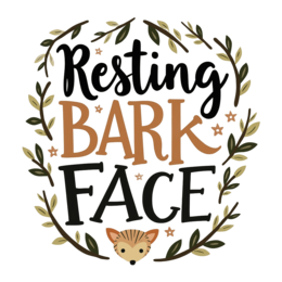 resting bark face SVG PNG design with bold lettering, black and orange floral elements
