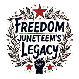 freedom juneteenth SVG PNG design with bold lettering, black and orange floral elements, an uplifting message