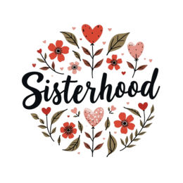 sisterhood flower patterns SVG PNG design with hand-drawn style, bold lettering, pink and red floral elements