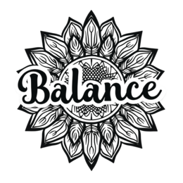 mandala balance floral SVG PNG design with bold lettering, black and white floral elements