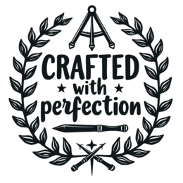 crafted with perfection wreath SVG PNG design with bold lettering, black and white floral elements
