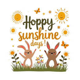 hoppy sunshine bunnies SVG PNG design with green and yellow floral elements