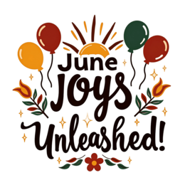june joys unleashed SVG PNG design with bold lettering, white and orange floral elements