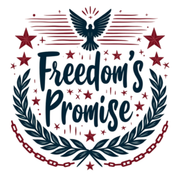 freedoms promise SVG PNG design with bold lettering, red and blue floral elements