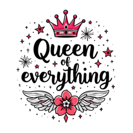 queen flower SVG PNG design with bold lettering, black and pink floral elements