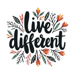live different flora SVG PNG design with hand-drawn style, bold lettering, black and white floral elements