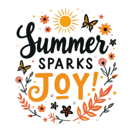summer sparks joy SVG PNG design with bold lettering, white floral elements