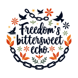 freedom flower chain SVG PNG design with hand-drawn style, bold lettering, black and orange floral elements