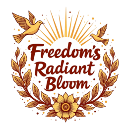 freedom bloom flower SVG PNG design with bold lettering, yellow floral elements, an uplifting message