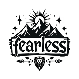 fearless mountains lion SVG PNG design with bold lettering, an uplifting message