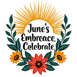june celebrate flower SVG PNG design with bold lettering, orange and red floral elements