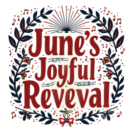 june joyful reveal floral SVG PNG design with hand-drawn style, bold lettering, red floral elements