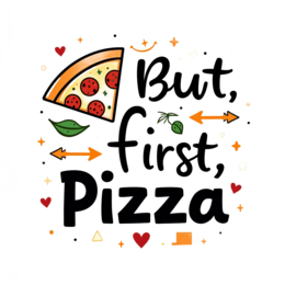pizza quotes illustration SVG PNG design with bold lettering, black and white floral elements
