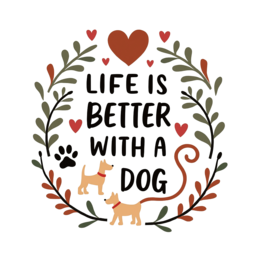 life dogs SVG PNG design with hand-drawn style, bold lettering, white floral elements