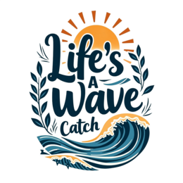 waves sunrise SVG PNG design with bold lettering, white and orange floral elements