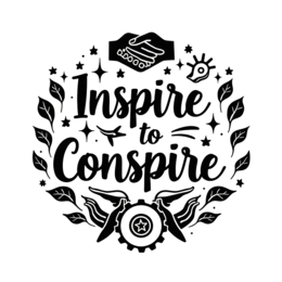 inspire conspire SVG PNG design with bold lettering, black and white floral elements