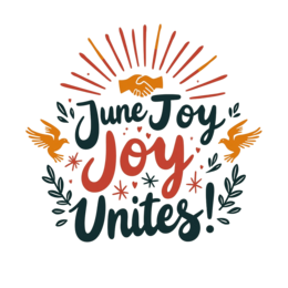 june joy SVG PNG design with hand-drawn style, bold lettering, orange and red floral elements