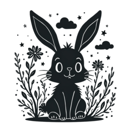 hare nature SVG PNG design with black and white floral elements